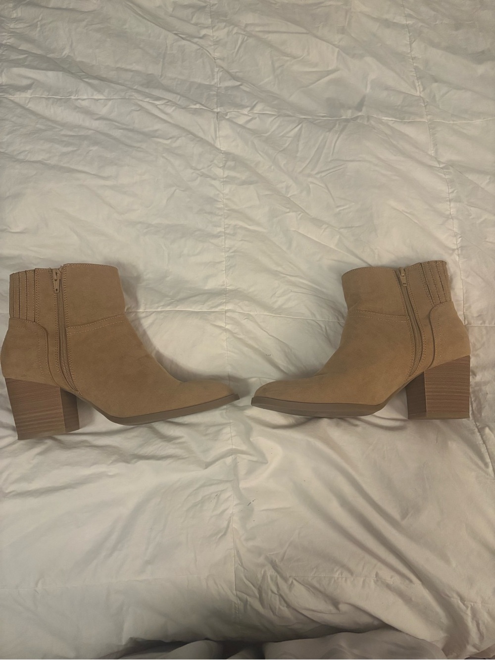 LC Lauren Conrad Tan Suede Ankle Booties with Block Heel
